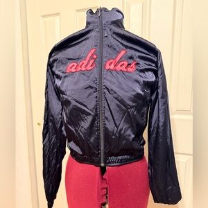 Vintage Adidas Blue Satin Script Full Zip Track Top Sport Jacket M